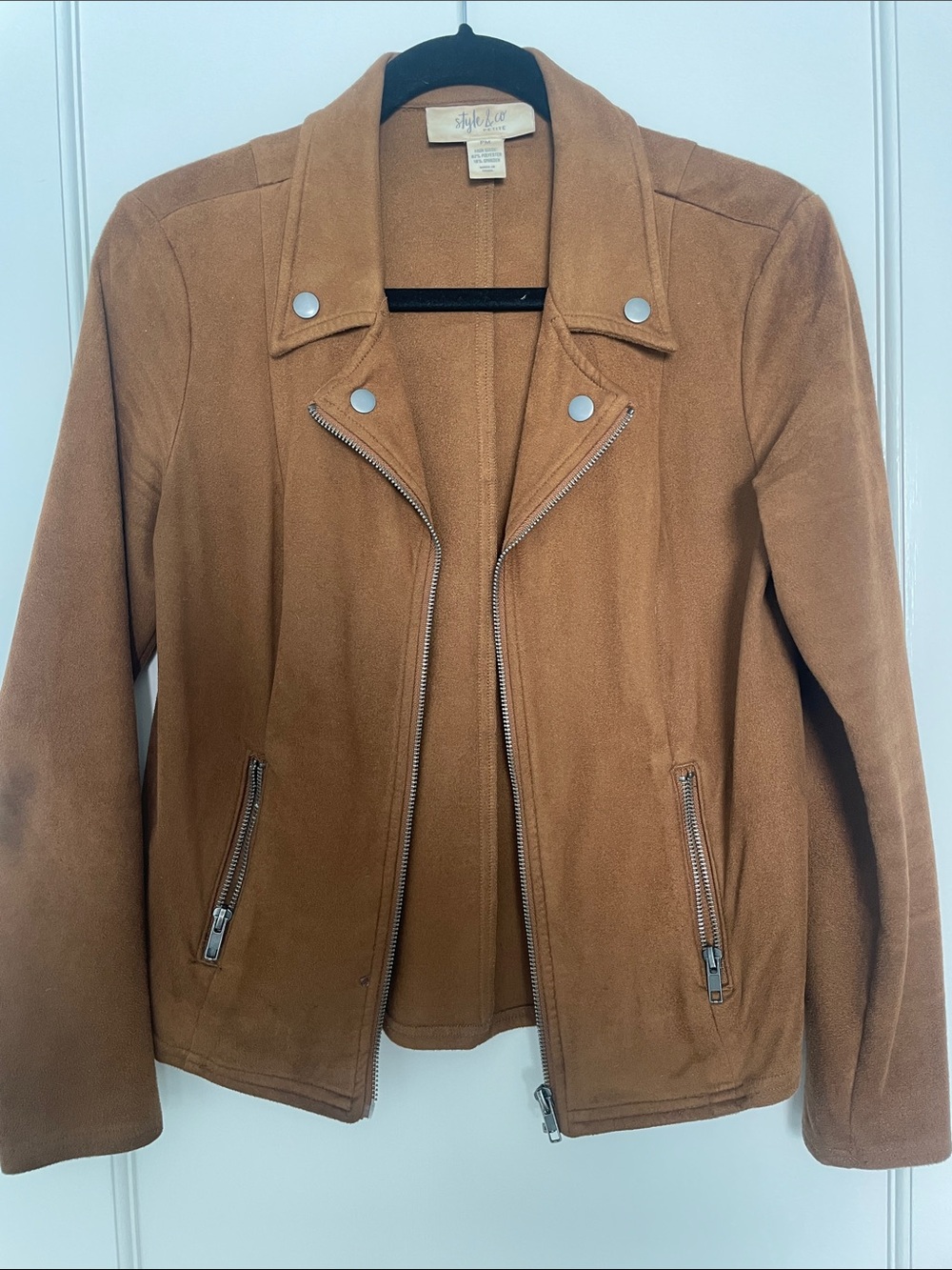 Style & Co. Women's Camel Faux Suede Moto Jacket